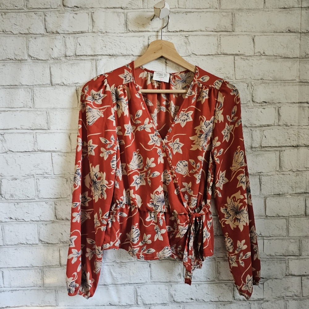 ☆ SIENNA SKY Burnt Orange Floral Wrap Blouse, XS ☆